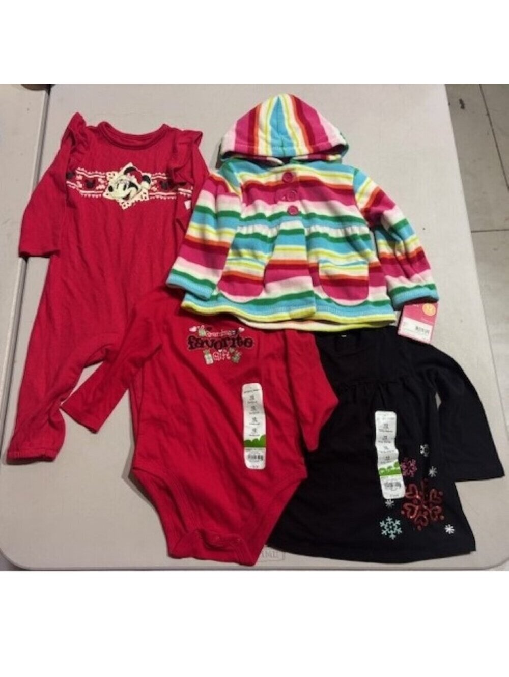 Minnie Mouse Christmas Girls 4 PC 12 mths Jumpsuit, Cardigan Sweater & 2 Tops